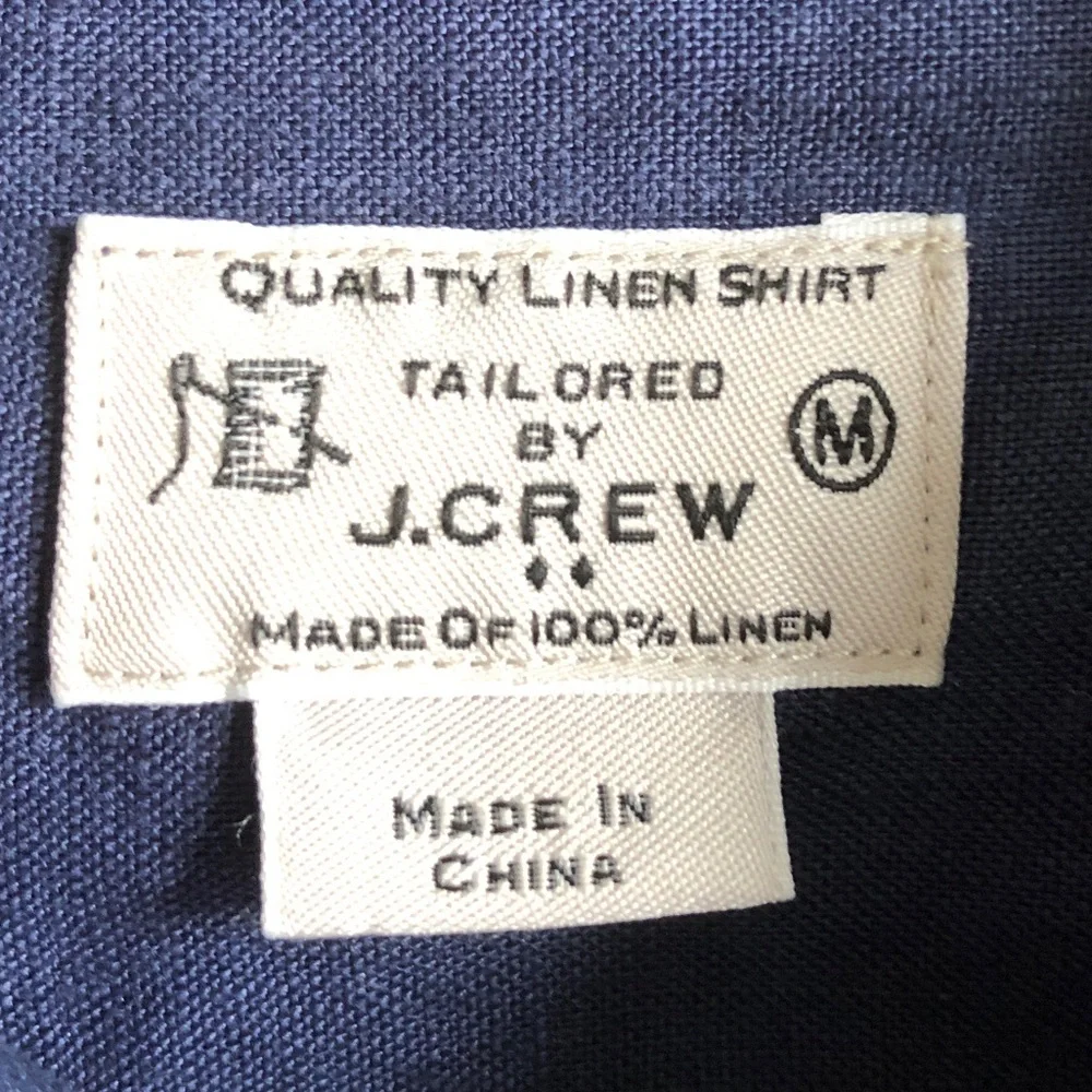 J Crew Mens 100% Linen Shirt Button Front Long Sleeve Navy Blue Large